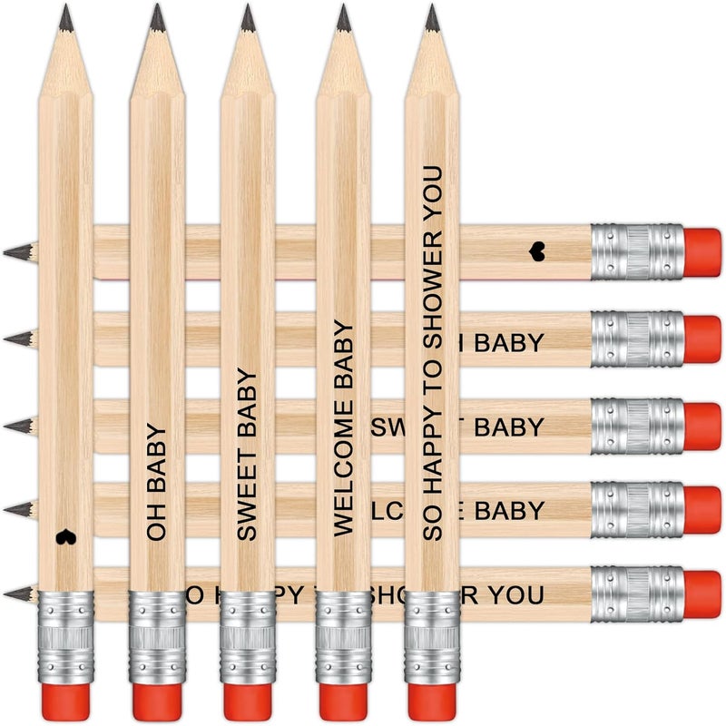 Vusnud 50Pcs - Baby Shower Sharpened Half Pencils with Erasers, Pre-sharpened Pencils for Baby Shower Games, 4 Inches - Image 5